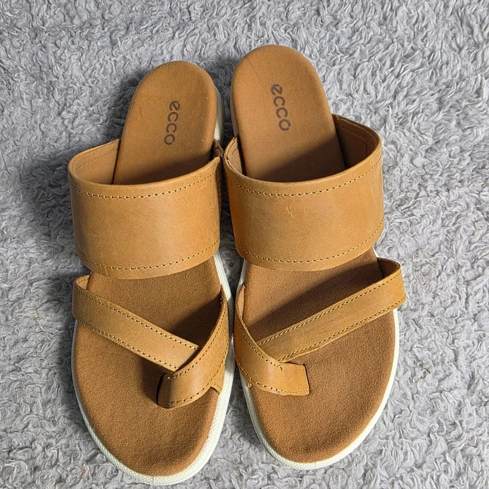 ECCO Damara Women Brown Leather Thong Strap Slide Sandals EU‎ 36 US 5-5.5